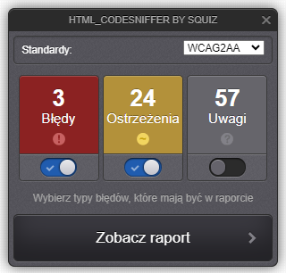 Ekran programu HTML Code Sniffer