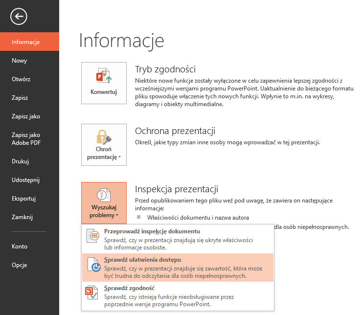Ekran programu Power Point