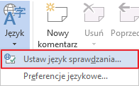 Wybór ustawienie języka sprawdzania pisowni