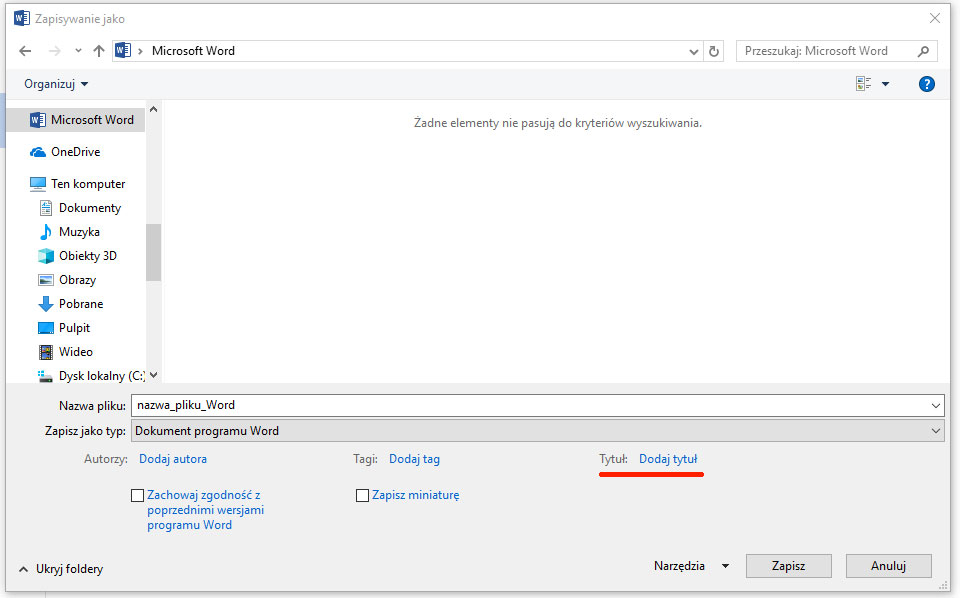 Zapis pliku Worda na dysk