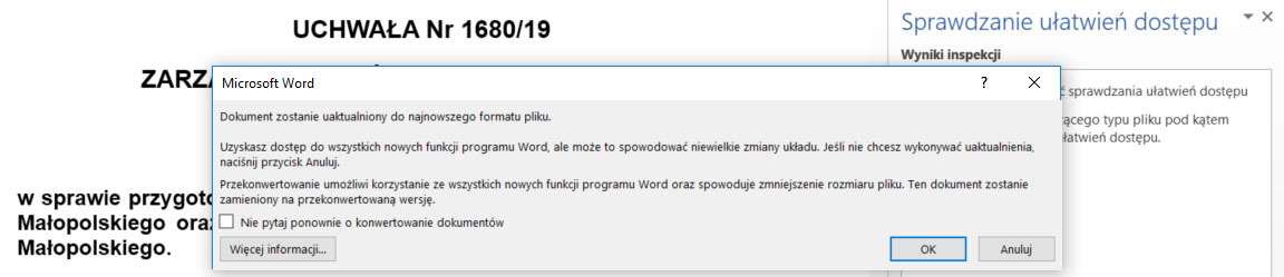 Komunika konwersji dokumentu Word